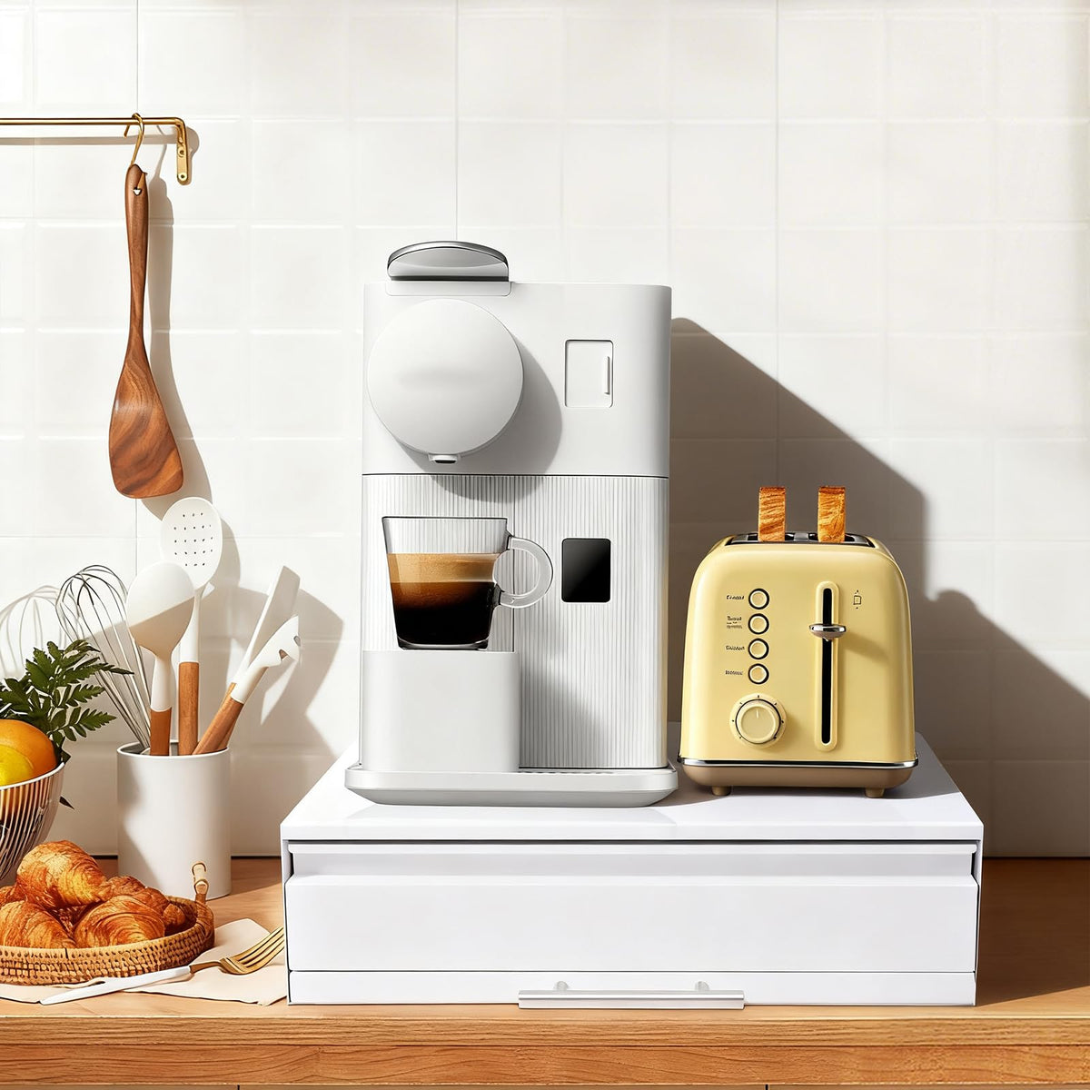 Microwave Rack Coffee Pod Holder with Drawer & Shelf