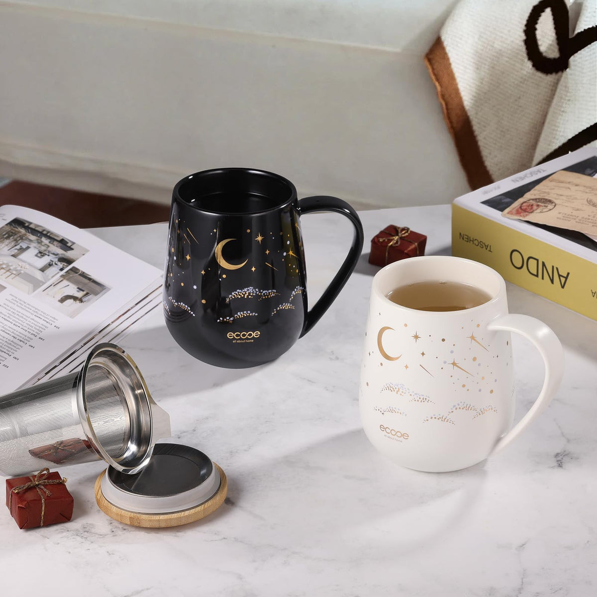 Large Tea Infuser Mug 20.3oz Ceramic Tea Cup with Removable Stainless Steel Infuser and Lid