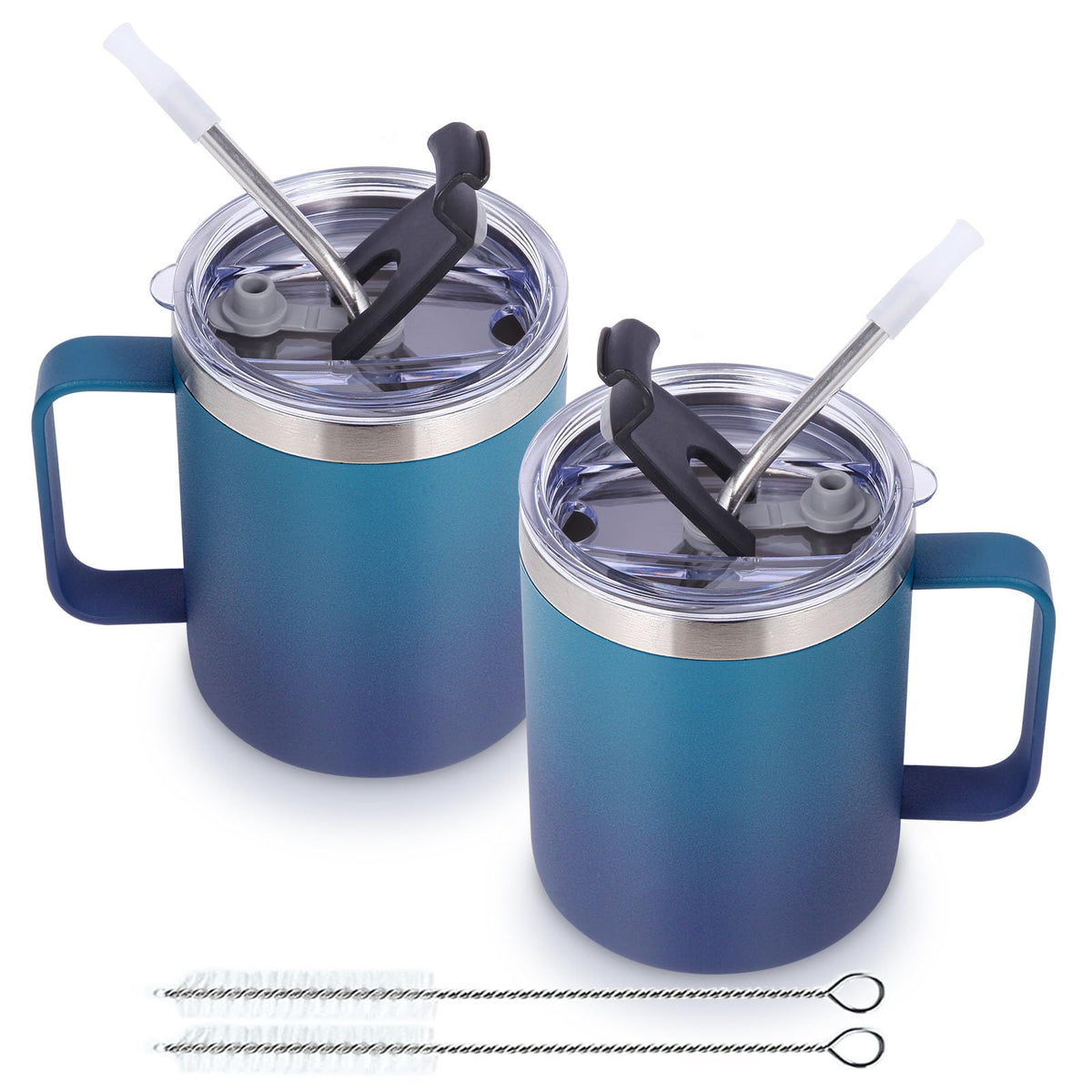 12oz Insulated Leakproof Coffee Mug with Flip & Straw Lid Bulk 2 Pack (2 Count)