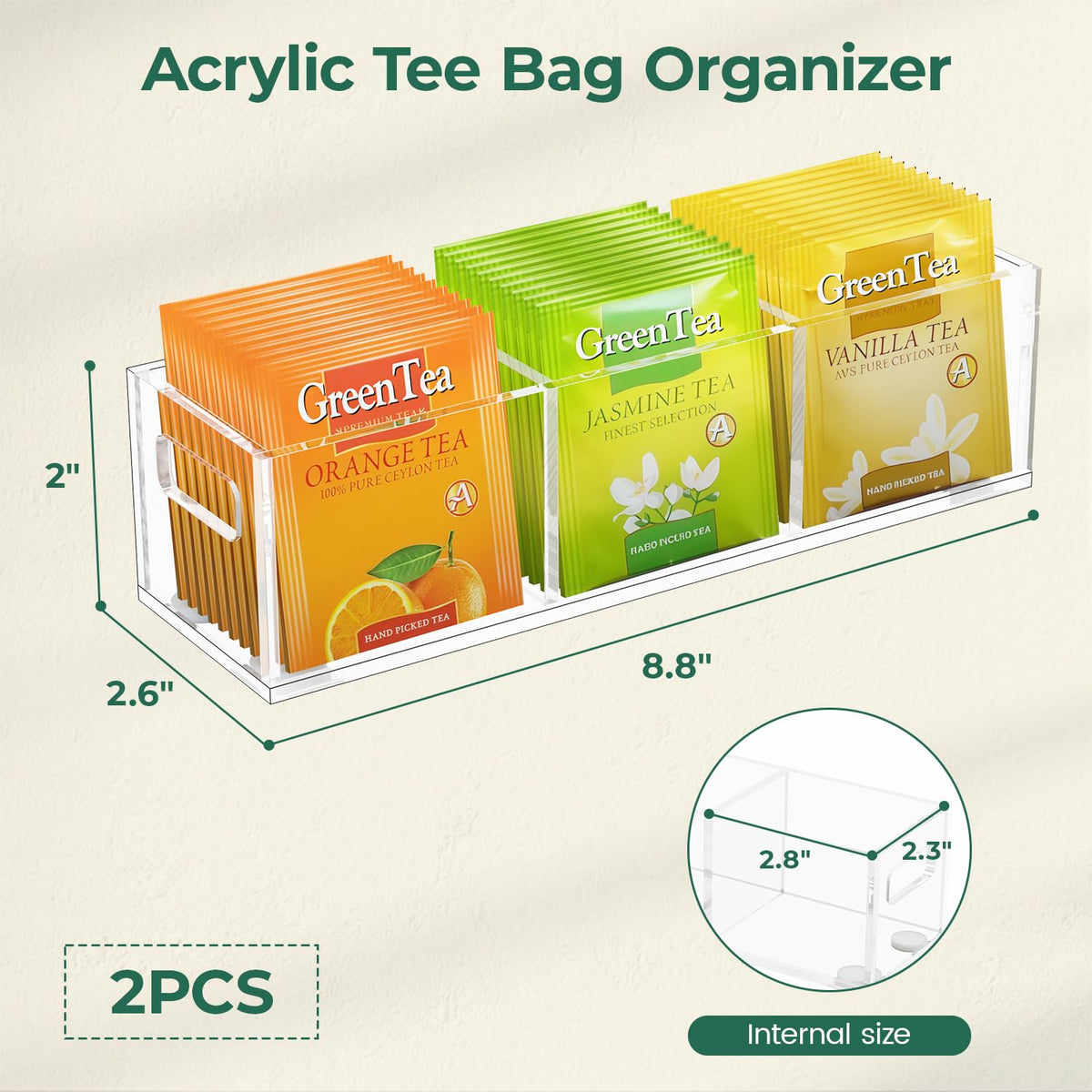 Tea Bag Holder Organizer for Counter Small Acrylic Teabag Caddy Storage