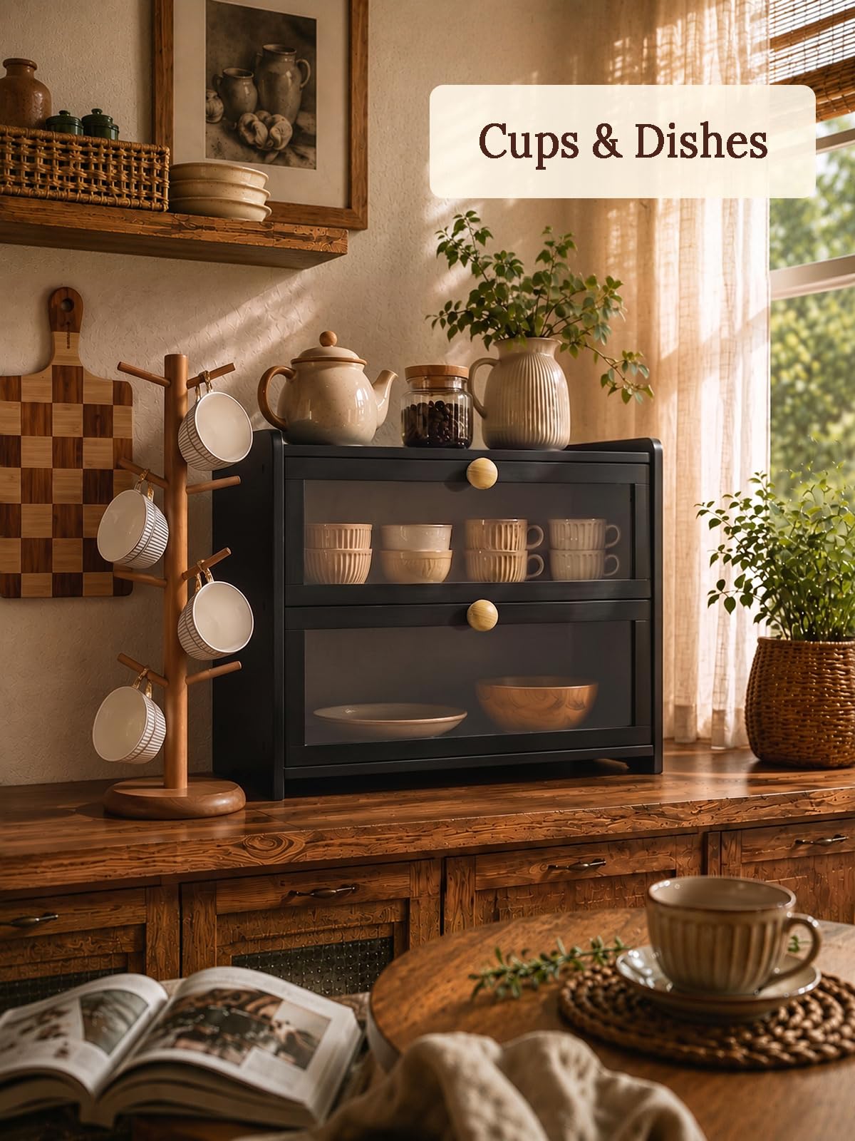 Black Bread Box for Kitchen Countertop