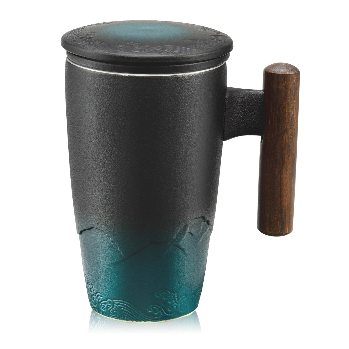 Ceramic Tea Cup with Infuser and Lid Tea Mugs Wooden Handle 400ml
