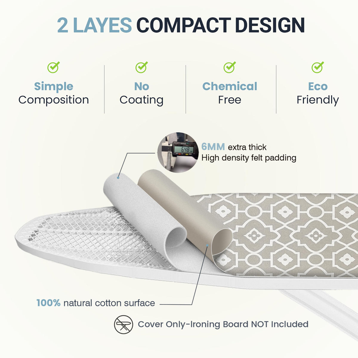 Ironing Board Cover and Pad 18"x54" Extra Thick Natural Cotton Scorch & Stain Resistant Iron Board Cover Extra large Iron Board Cover with Fasteners Heavy Duty Heatproof Elastic Edge Geometric