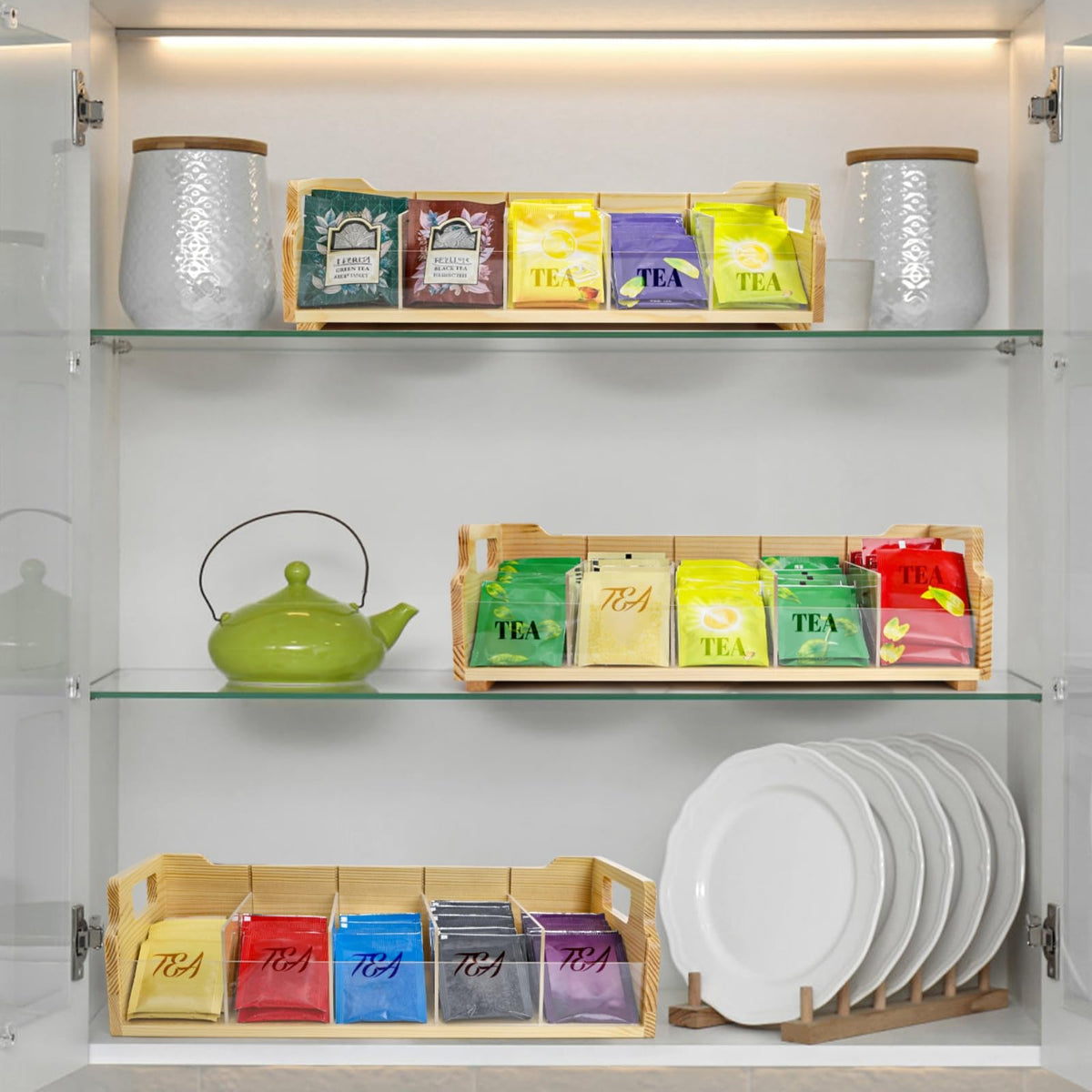 3 Tier Tea Bag Organizer with Acrylic Divider (3 Count)