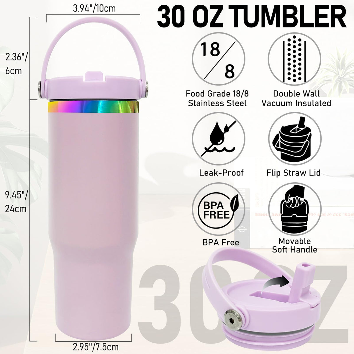 30 oz Tumbler Bulk with Top Handle and Flip Straw Purple