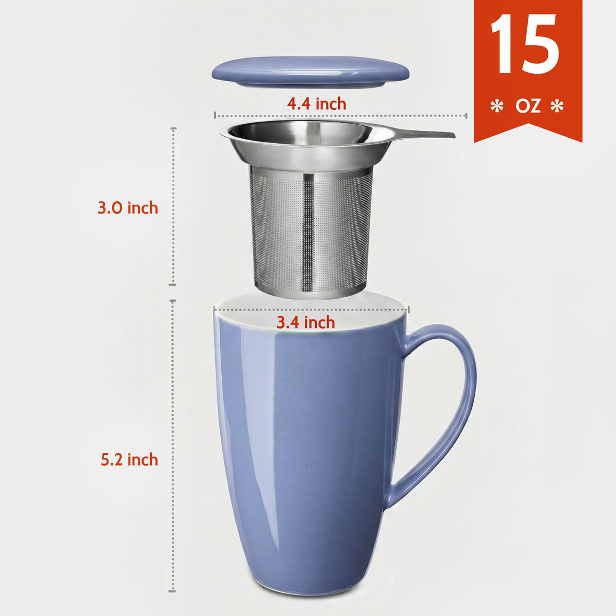 15 OZ Porcelain Tea Mug with Infuser and Lid