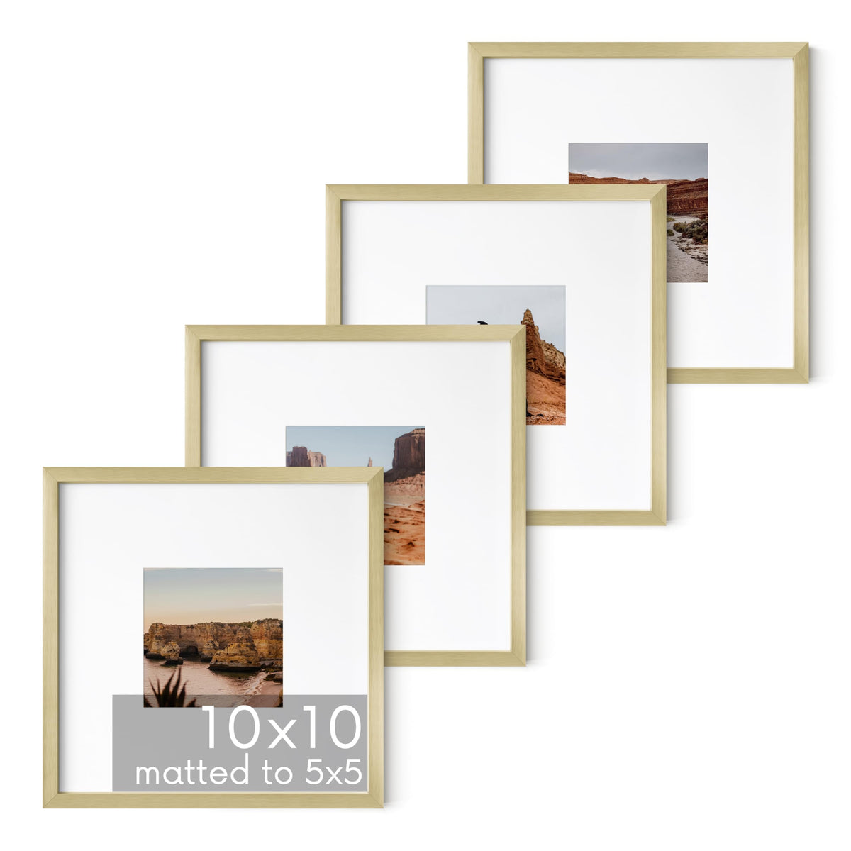 10x10 Gold Metal Picture Frames Matted to 5x5 (4 Count)