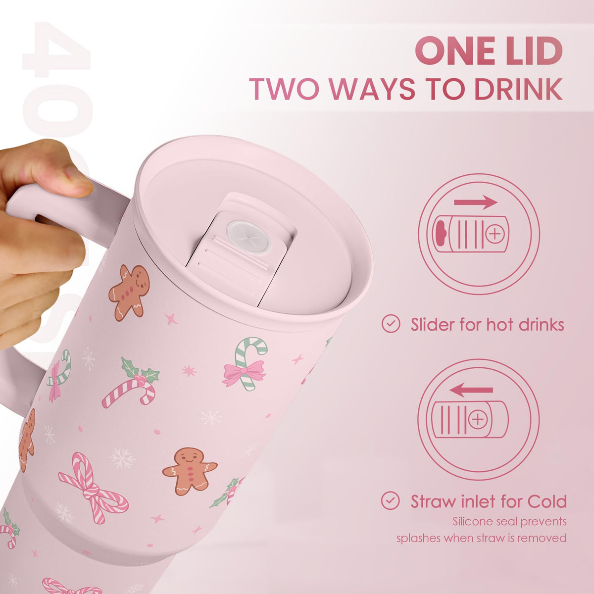 Christmas Theme 40oz Slider Tumbler with Handle and Straw