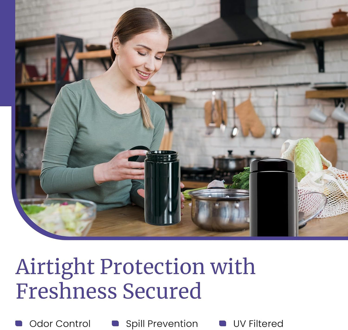 1 L (34 fl oz) Pack 6, Premium Airtight Ultraviolet Glass Jar Smell Proof, Antistatic, Light Blocking Container for Herbs, Coffee, Tea & Spices Durable, Travel-Friendly Storage (6 Count)
