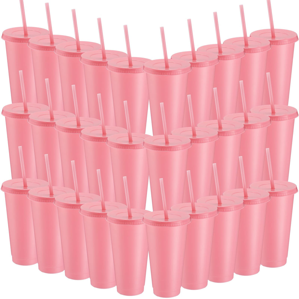 60 Pack Plastic Cups with Lids Straws (60 Count)