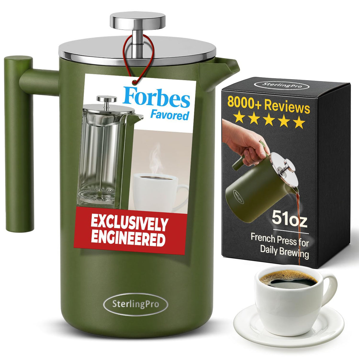 Non Toxic Large Insulated Stainless Steel French Press Coffee Maker 51oz Capacity