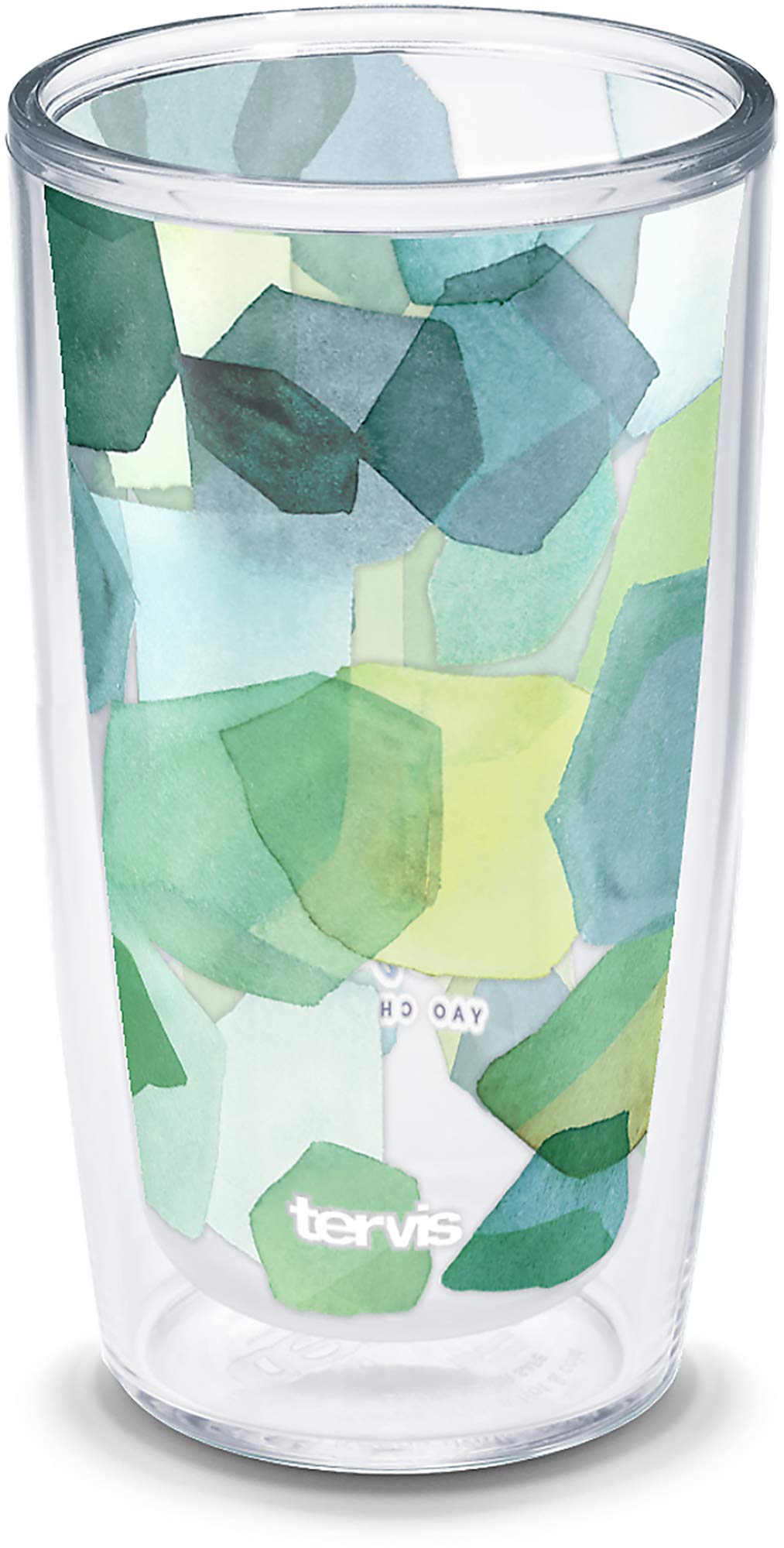 Yao Cheng Green Crystal Made in USA Double Walled Insulated Tumbler Travel Cup Keeps Drinks Cold & Hot