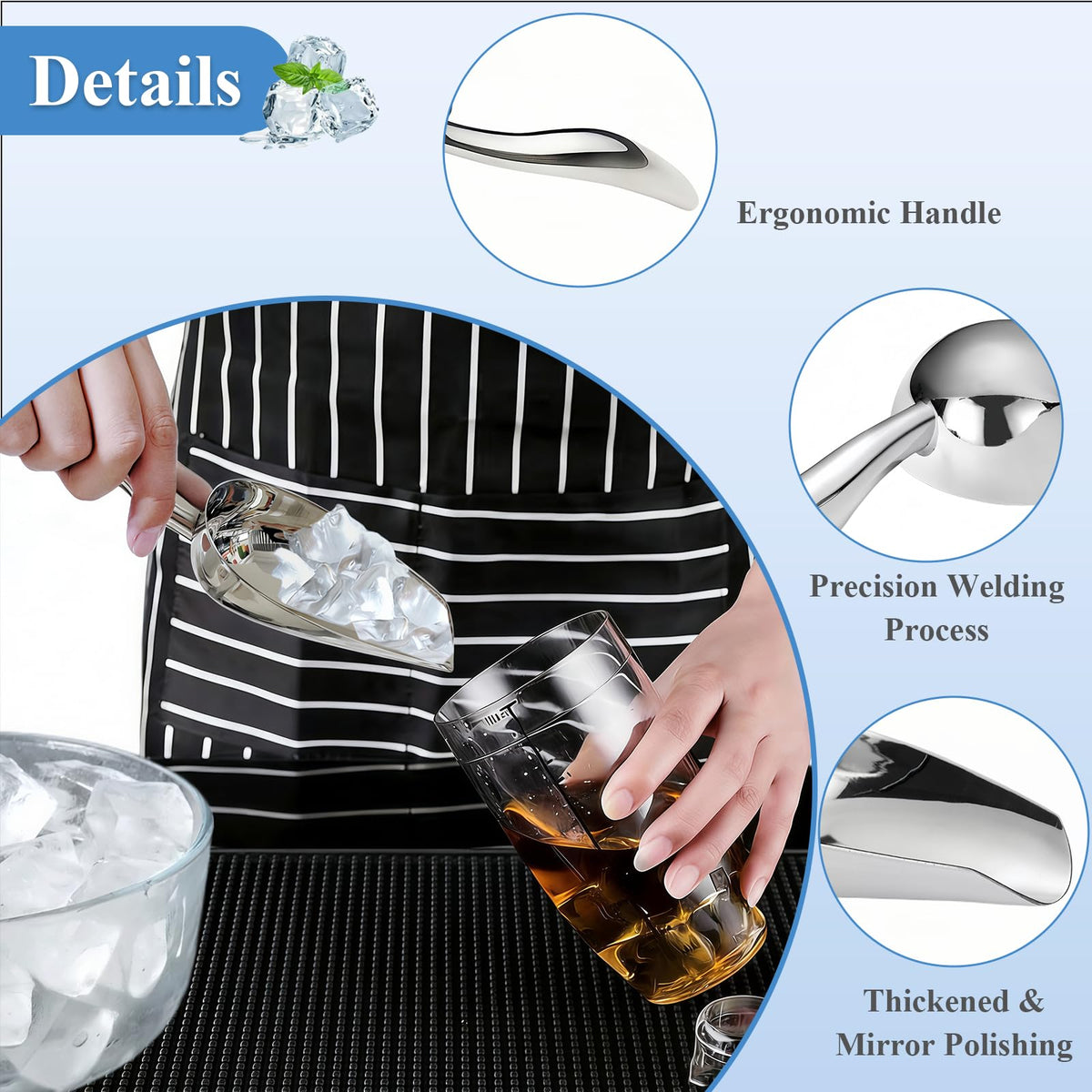 Stainless Steel Ice Scoop with Holder for Freezer Countertop Ice Machine