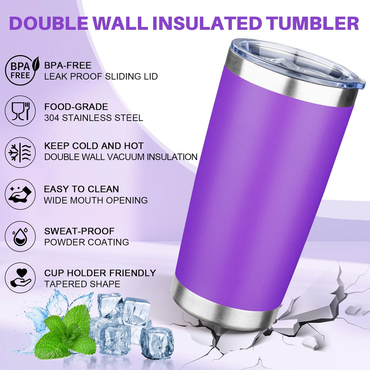 20oz Tumbler with Lid Double Wall Vacuum Insulated Travel Coffee Mug Stainless Steel Thermal Cup Powder Coated Sturdy Coffee Tumbler Bulk for Hot and Cold Beverages (6 Count)