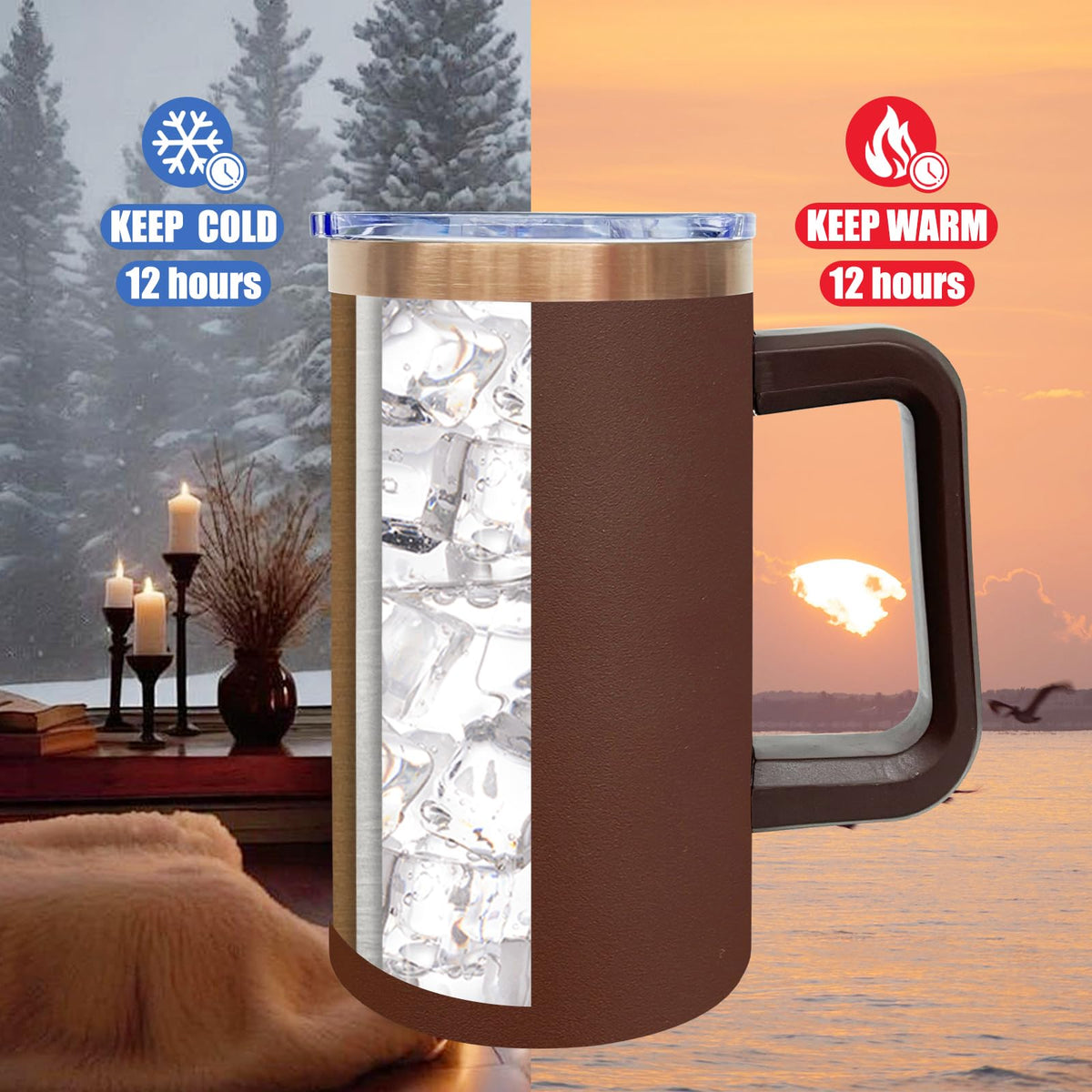 22oz Insulated Coffee Mug Bulk with Handle and Lid Brown (4 Count)