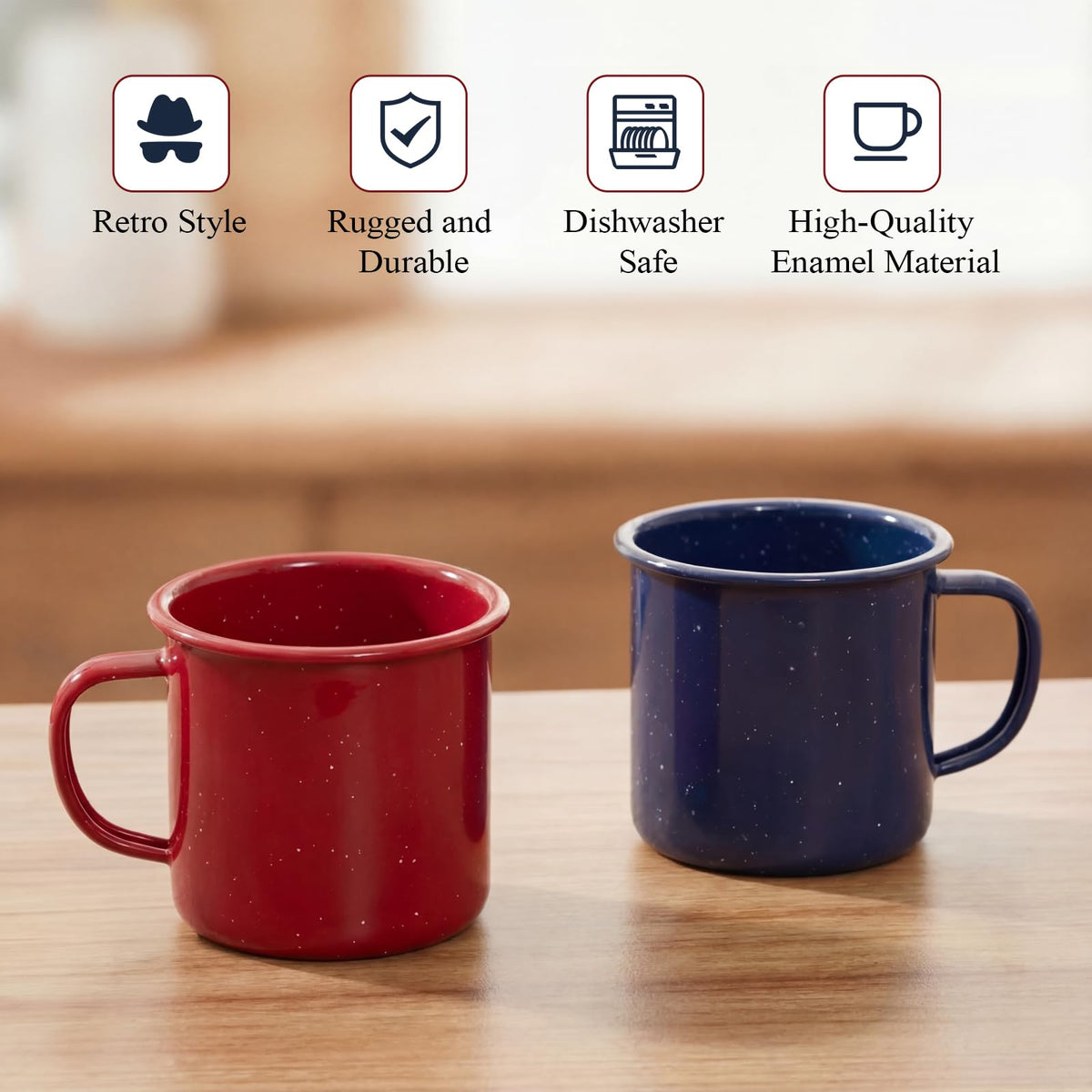 2 Pcs 16 oz Enamel Mugs Outdoor Camping Coffee Cups for Hot Cold Beverages Durable for Home (2 Count)