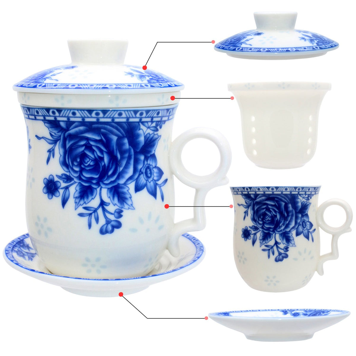 Porcelain Tea Cup with Infuser Lid and Saucer Sets