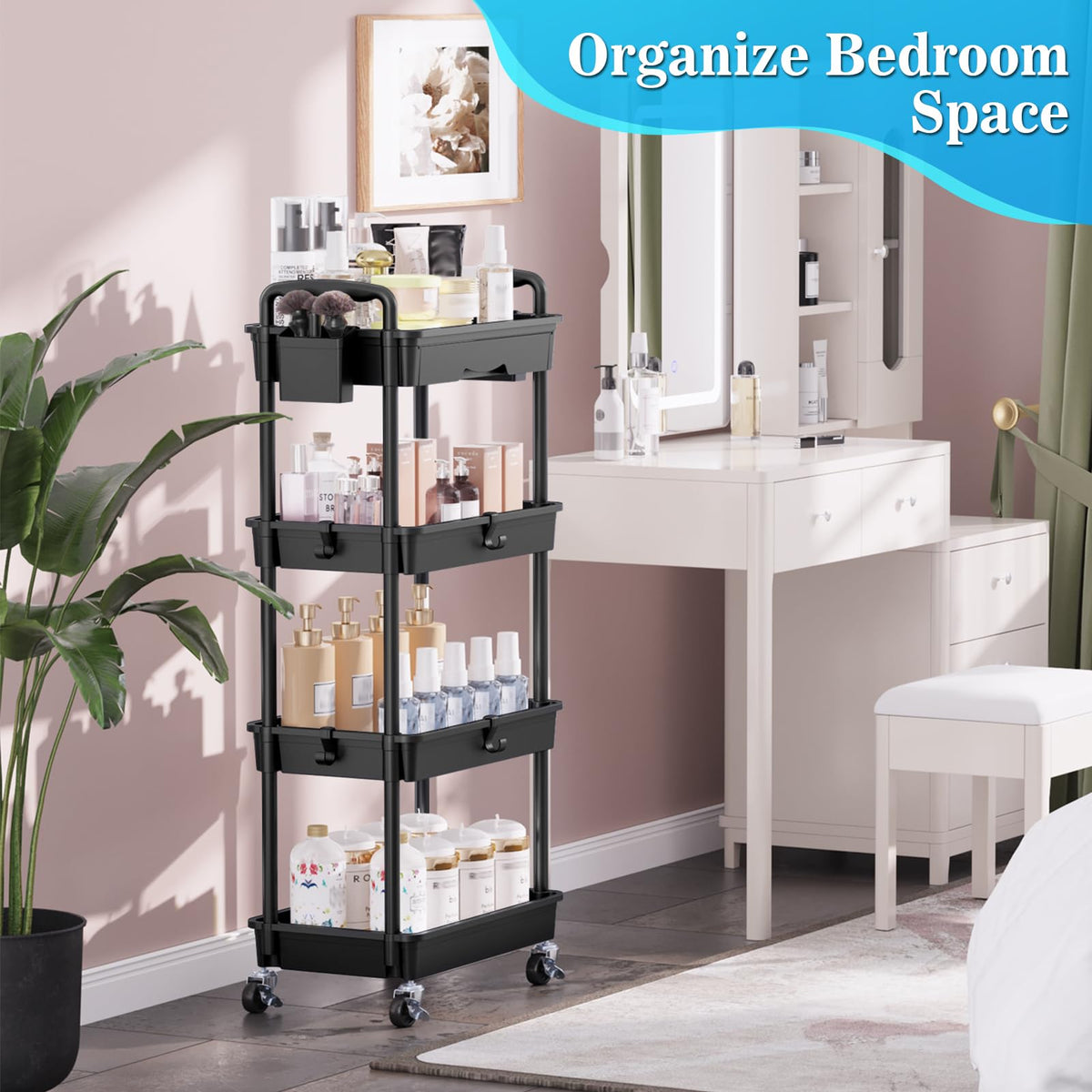 4 Tier Rolling Cart with Drawer