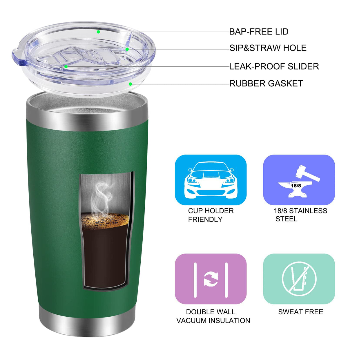 20oz Tumbler with Lid and Straw Stainless Steel Tumbler Cup Bulk Vacuum Insulated Double Wall Travel Coffee Mug Powder Coated Coffee Cup (6 Count)