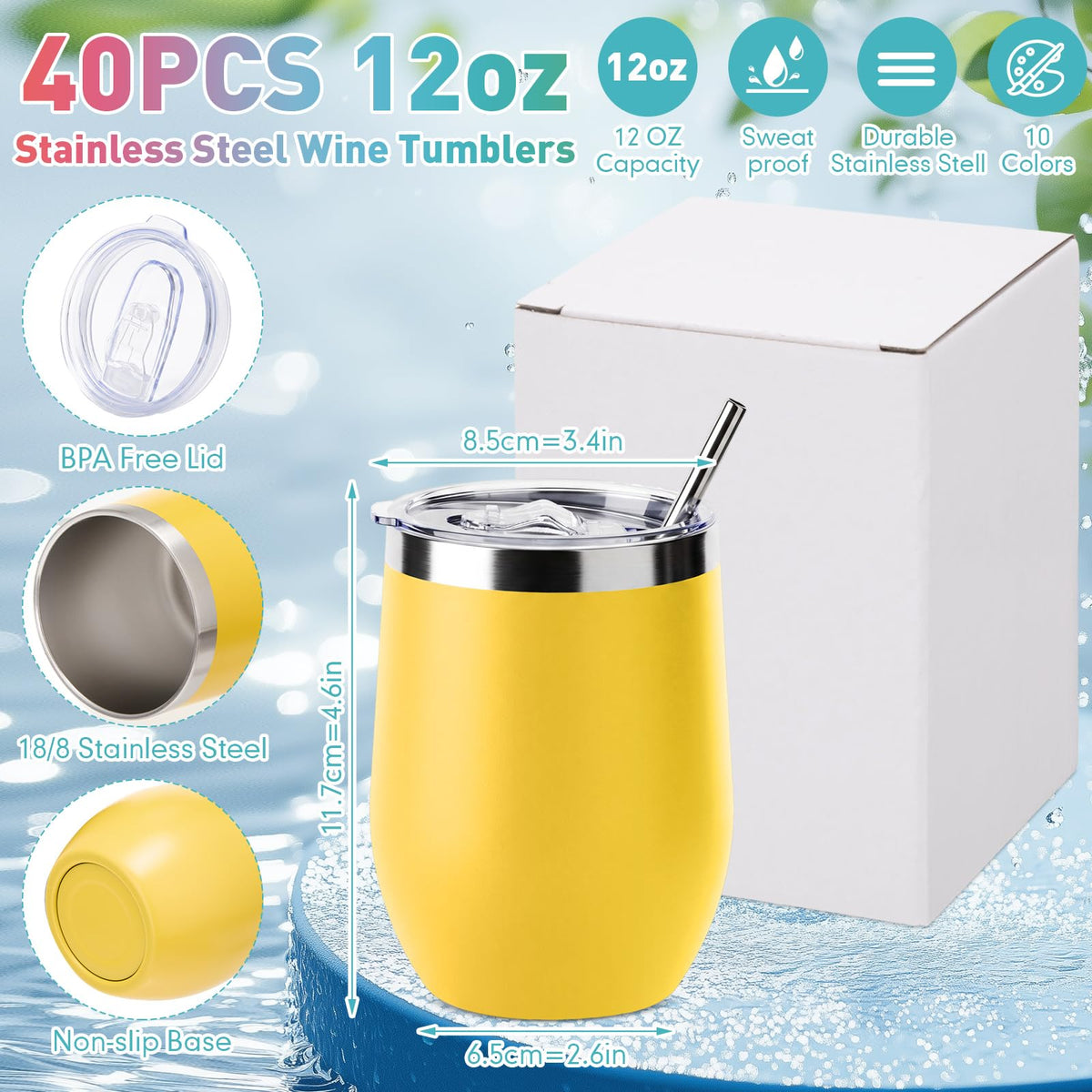 40 Pack Insulated Wine Tumblers Bulk 12oz (40 Count)