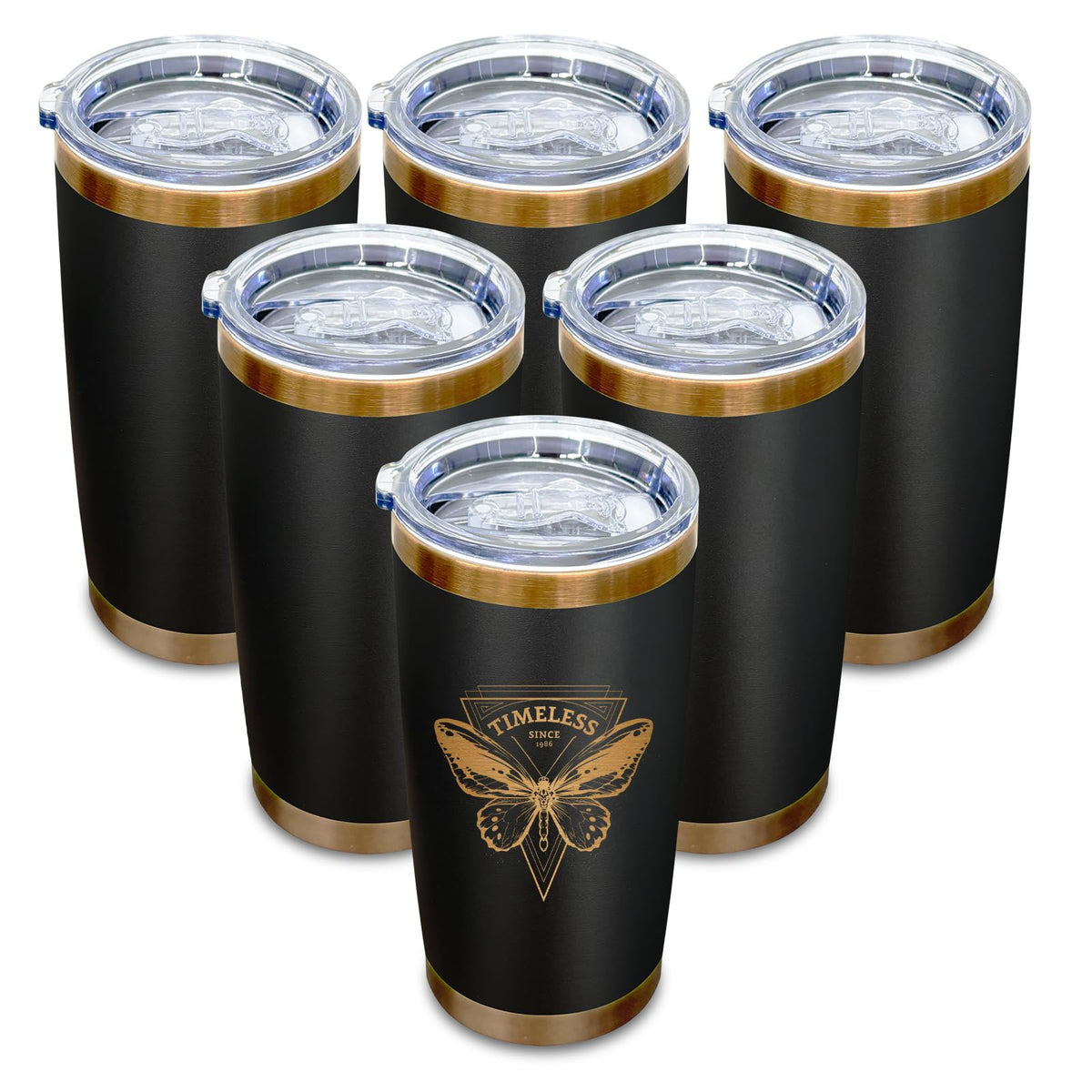 20 oz Insulated Tumblers Bulk With Lid and Straw Black (6 Count)