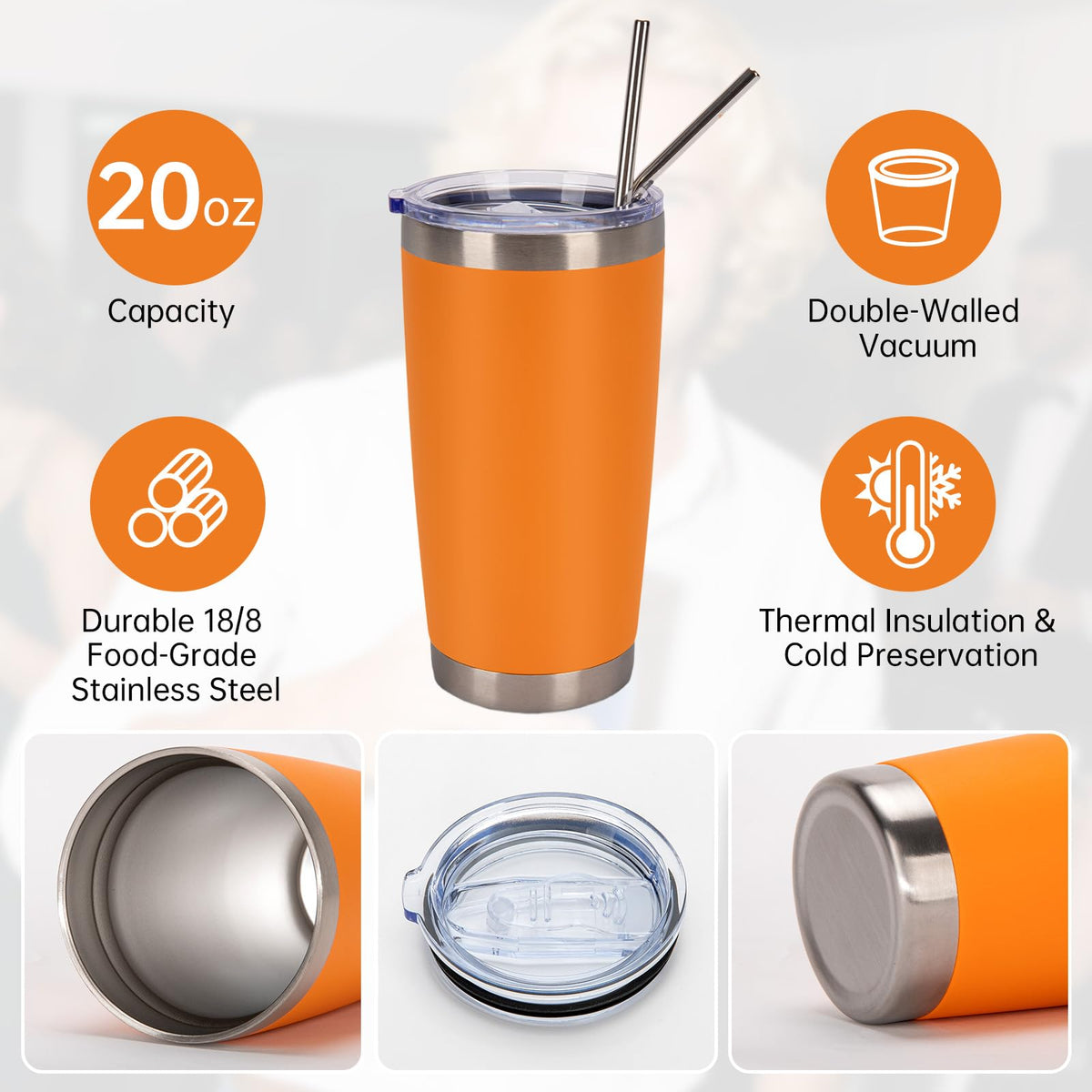 32 Pack 20oz Stainless Steel Insulated Bulk Tumblers with Lid&Straw (32 Count)