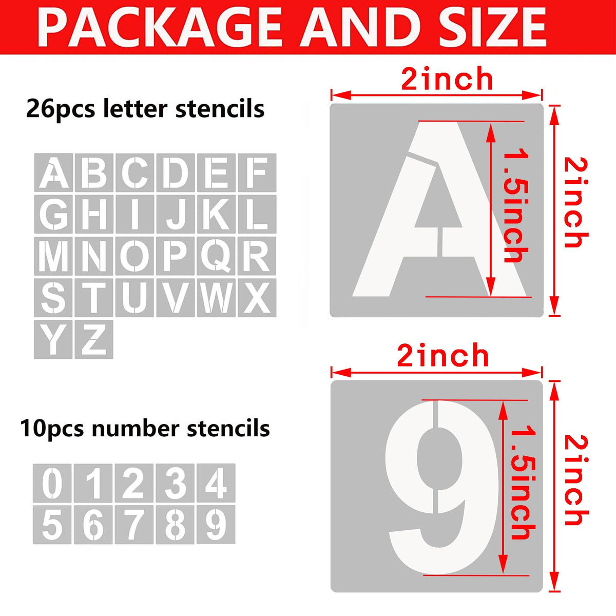 2 Inch Letter Stencils and Numbers (36 Count)