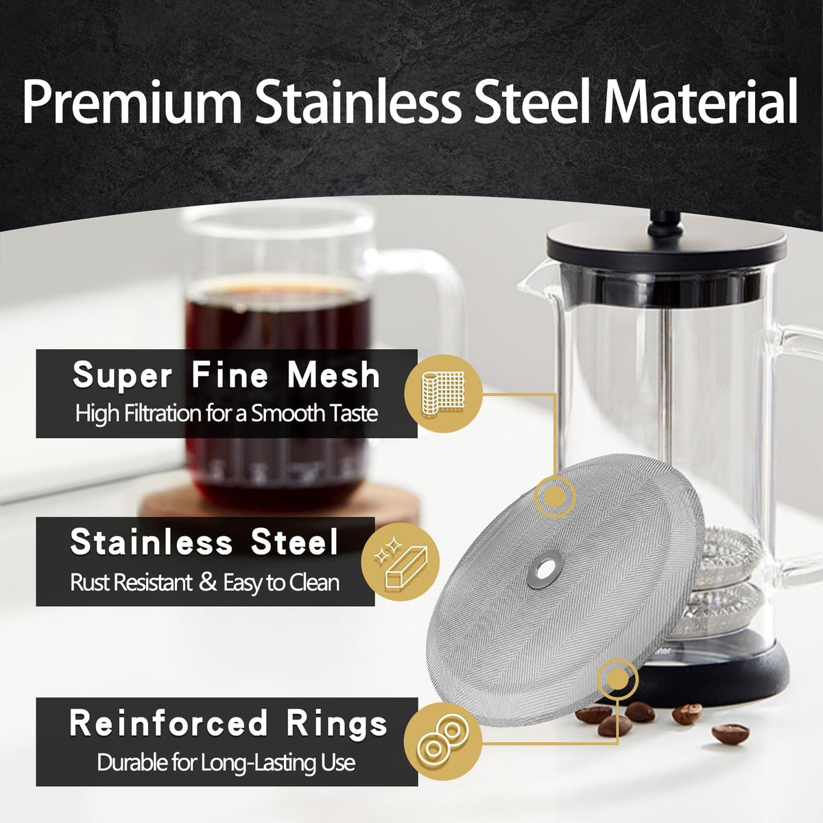 8 Pieces French Press Filter Replacements (8 Count)