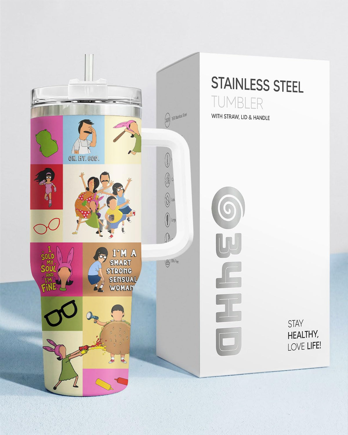 Bobs Burgers 40oz Tumbler with Handle Straw Lid Funny Quotes Tina Louise Insulated Stainless Steel Gifts for Women Men Fan Gift