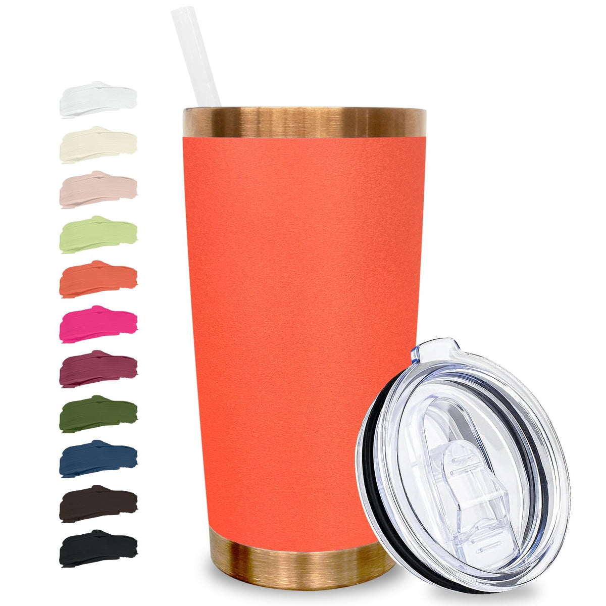 20 oz Tumbler Bulk Stainless Steel Tumblers with Lids and Straws Orange