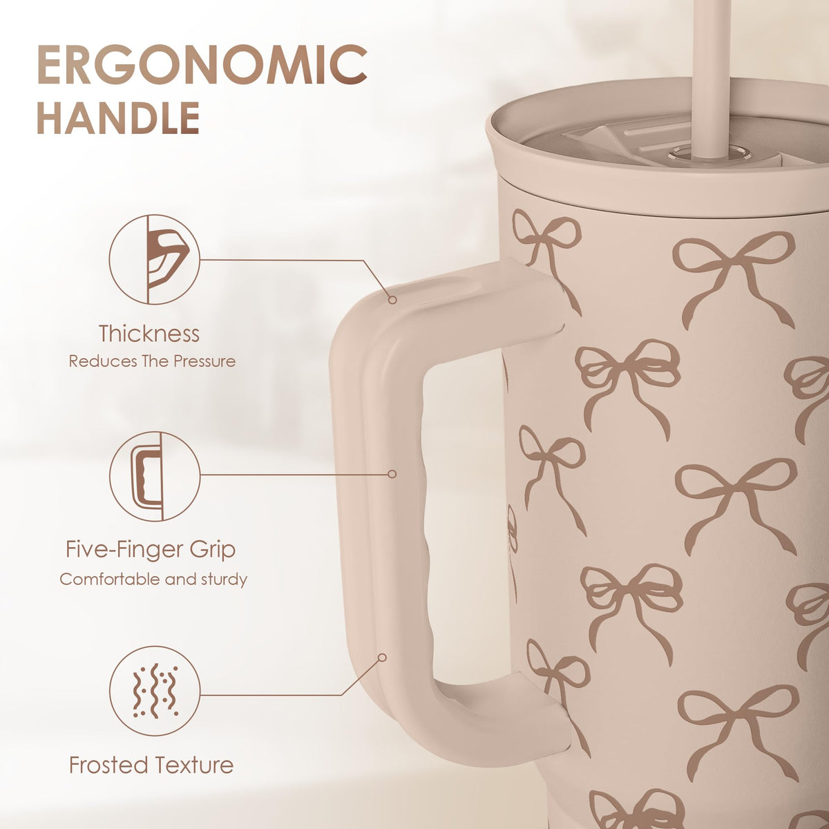 Bow Tumbler with Handle and Straw 40oz