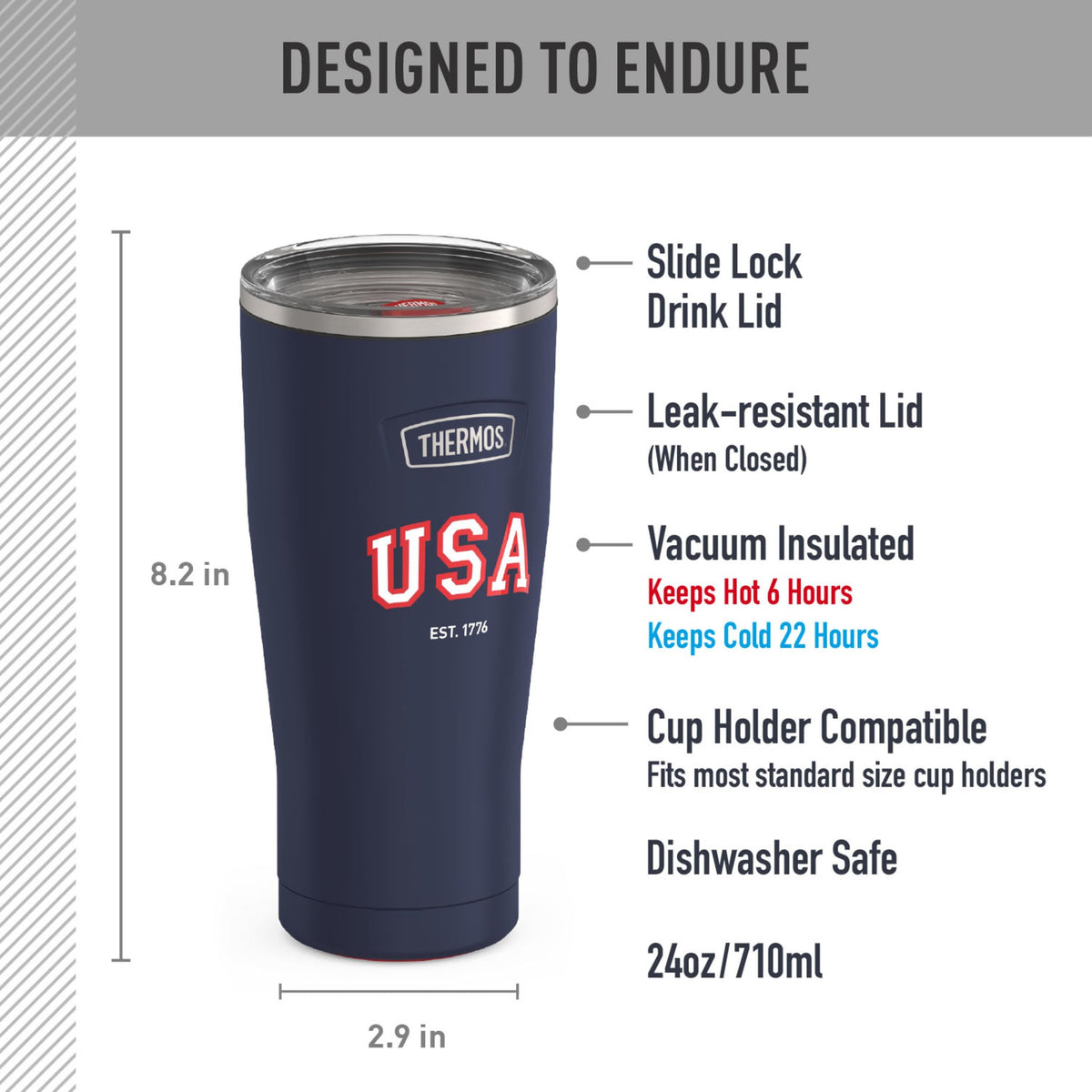 Icon Series 24oz Stainless Steel Tumbler with Slide Lock Lid