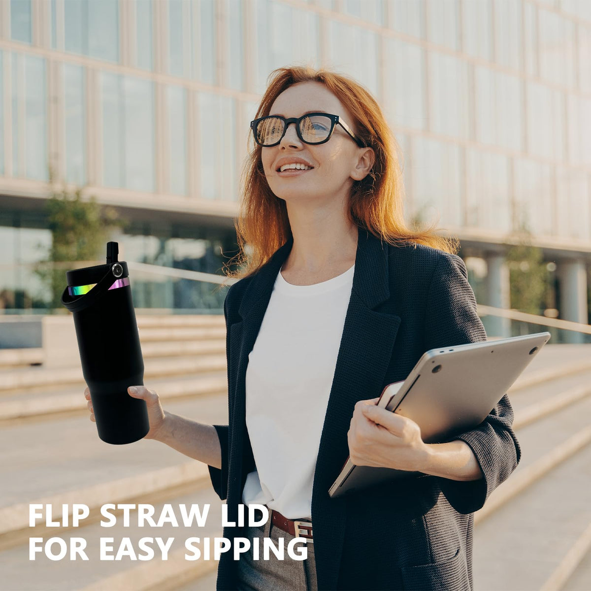 30 oz Tumbler Bulk with Top Handle and Flip Straw Black