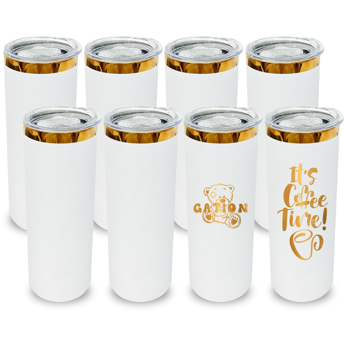 20 oz Skinny Tumblers Bulk With Lid and Straw White (8 Count)