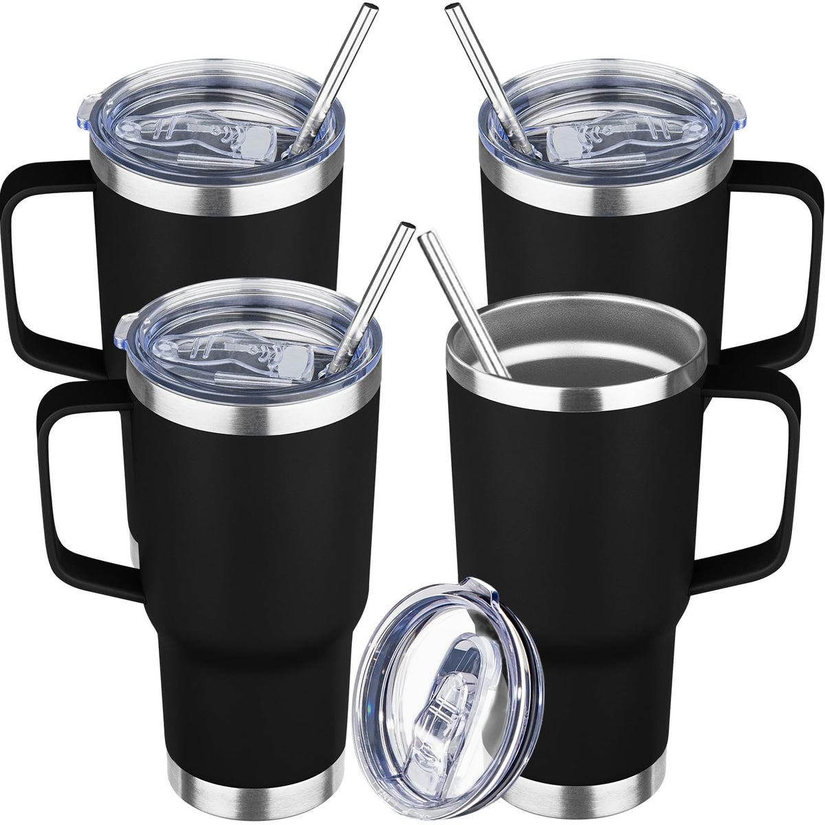 20 oz Tumbler with Handle Stainless Steel Insulated Coffee Tumbler with Lid and Straw Double Wall Vacuum Insulated Coffee Mug Leak Proof Travel Mug Tumbler for Hot and Cold Drink (4 Count)