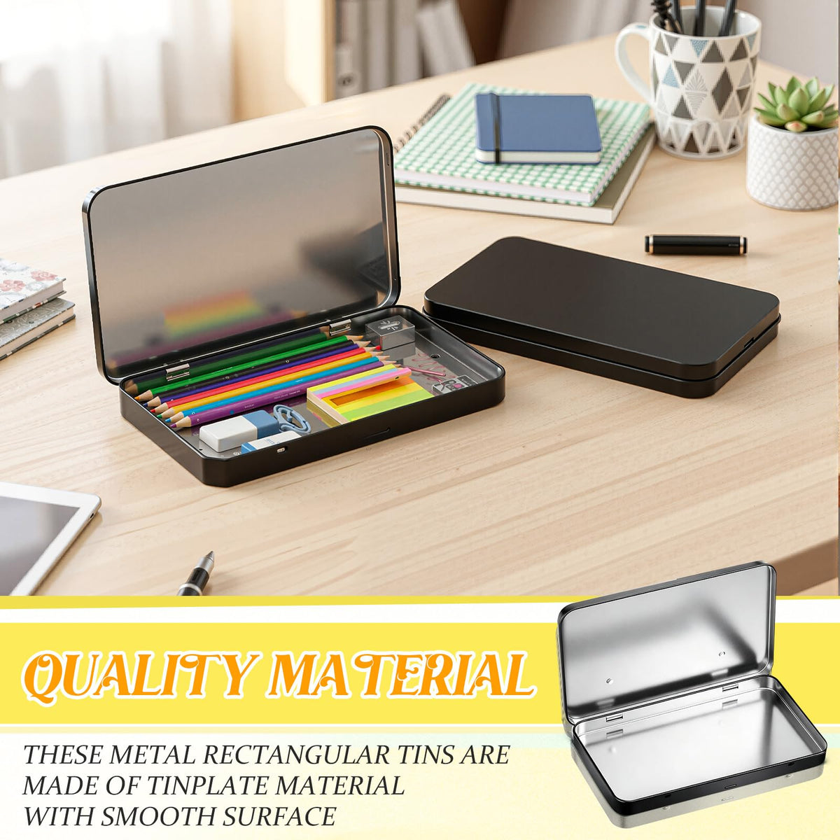 4 Pack Metal Tin Boxes with Hinged Lids (4 Count)