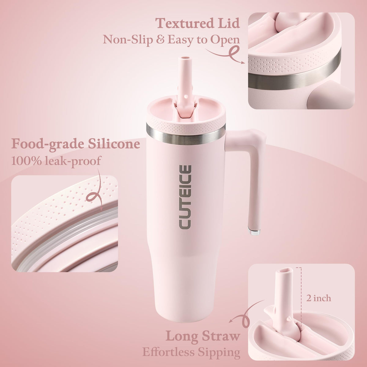 30 oz Pink Insulated Coffee Tumbler with Handle and Flip Straw 100% Leakproof Stainless Steel Iced Travel Coffee Cup with Lid Vacuum Cold Beverages Water Bottle Car Office Gifts for Women Men