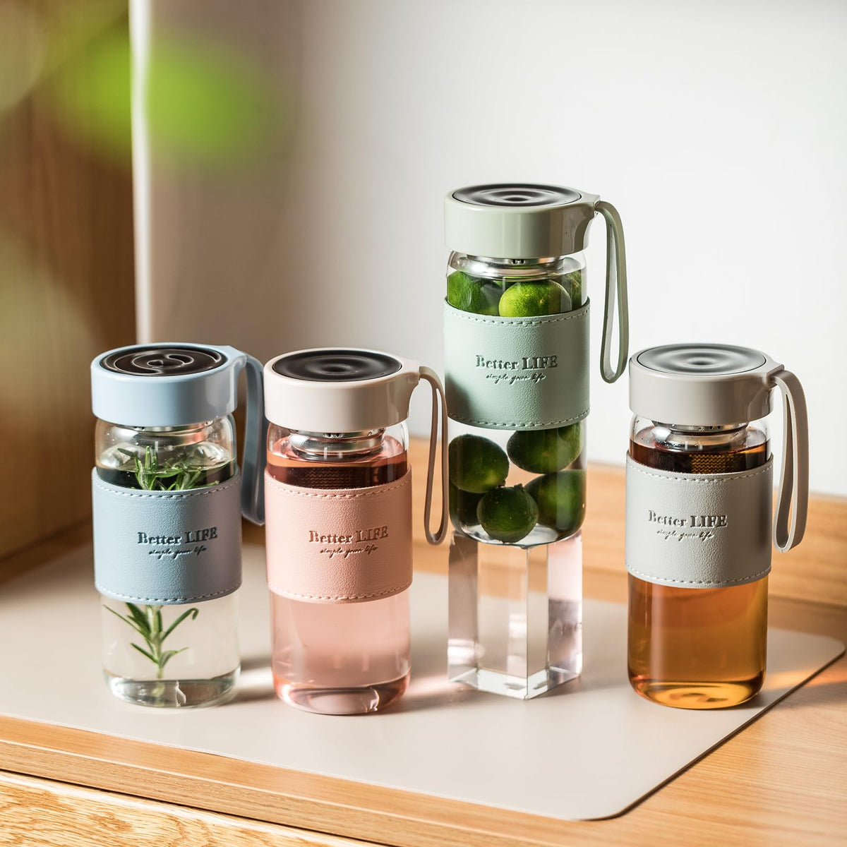 Glass Tea Bottle 16 oz Drinking Bottle with Non