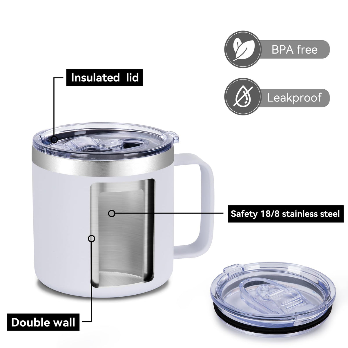 14 oz Insulated Coffee Mug Bulk with Handle (4 Count)