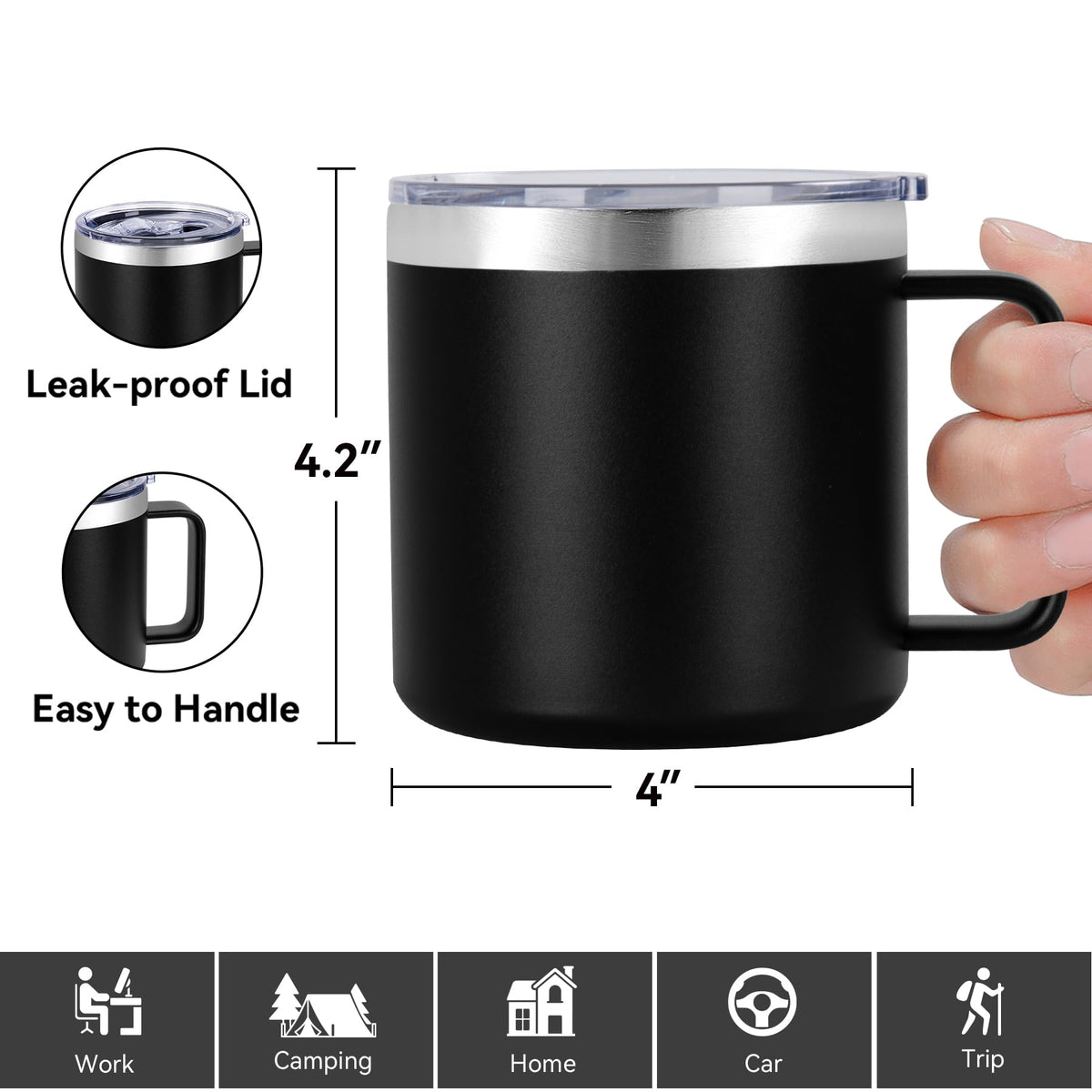 14 oz Insulated Coffee Mug Bulk with Handle (8 Count)