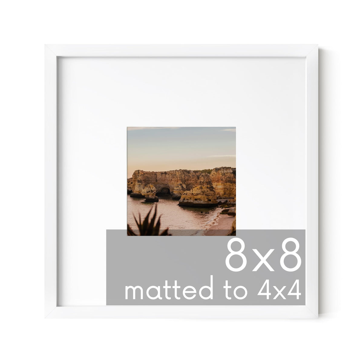 8x8 White Metal Frame Matted to 4x4
