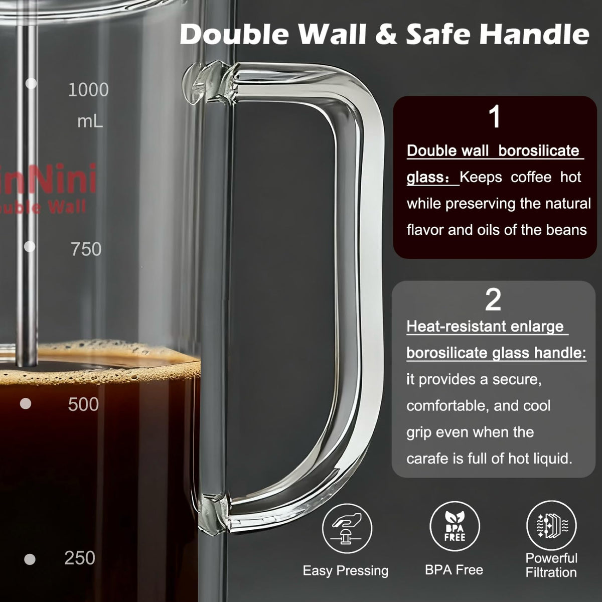 34oz French Press Coffee & Tea Maker Double (33.814 Fl Oz)