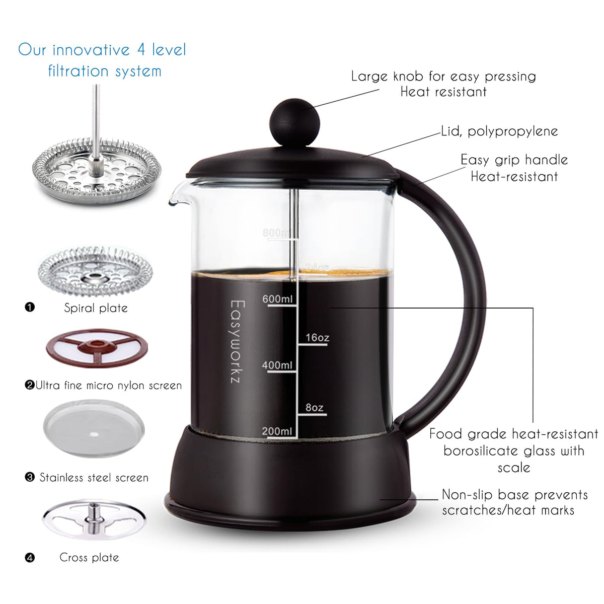 Eclipse French Press 27 oz Coffee Tea Maker with Borosilicate Glass