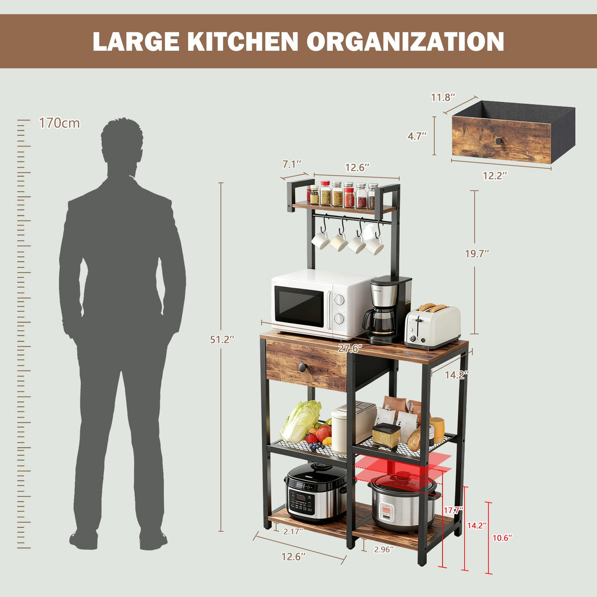 Kitchen Bakers Rack with Drawer