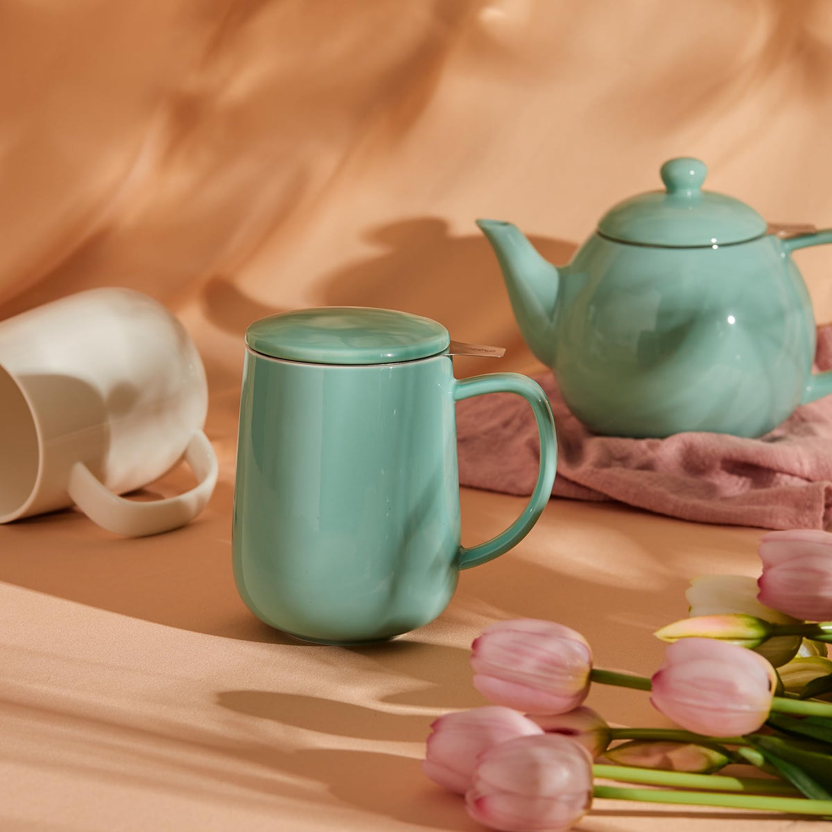 20 OZ Porcelain Tea Mug with Infuser and Lid