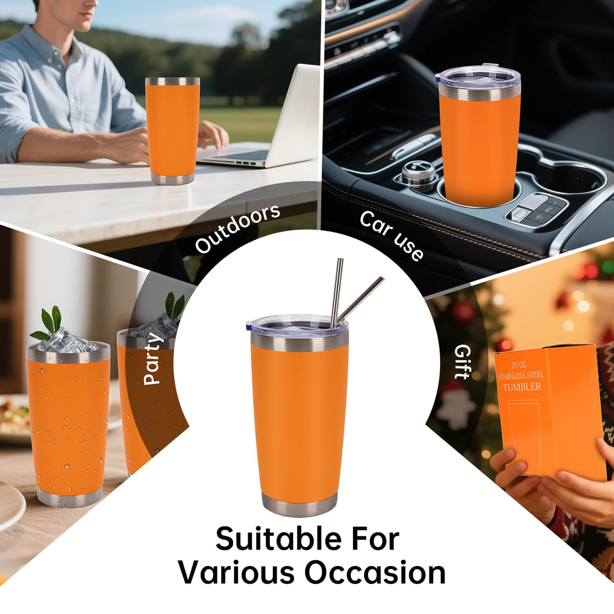 32 Pack 20oz Stainless Steel Insulated Bulk Tumblers with Lid&Straw (32 Count)