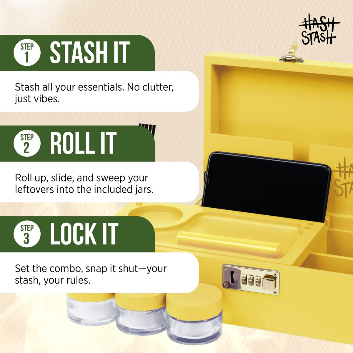 OG Large Bamboo Storage Box with Combination Lock & 3 Jars