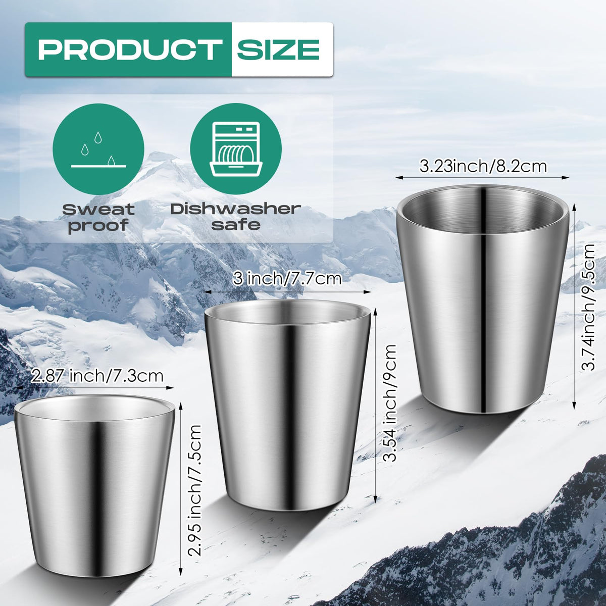 8 Pack Stainless Steel Insulated Cup 8.8 oz Metal Tumbler Double Wall Vacuum Water Glasses Camping Reusable Mugs BBQ Home Office Party Coffee (8 Count)