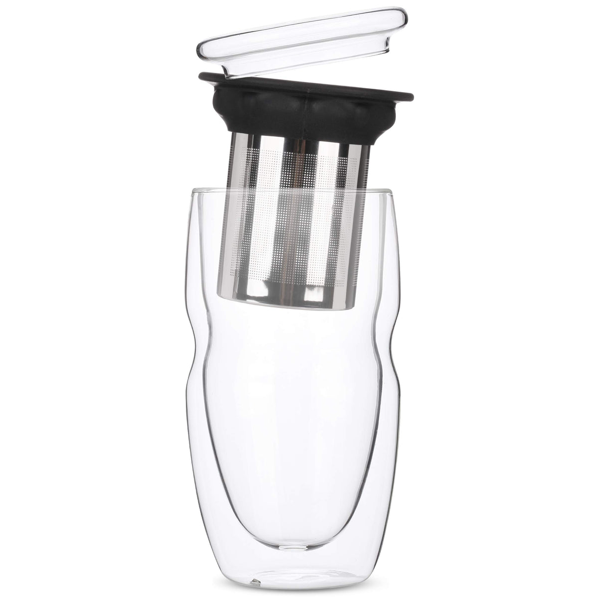 BTaT Double Wall Glass Tea Cup With Stainless Steel Infuser and Lid (2 Count)