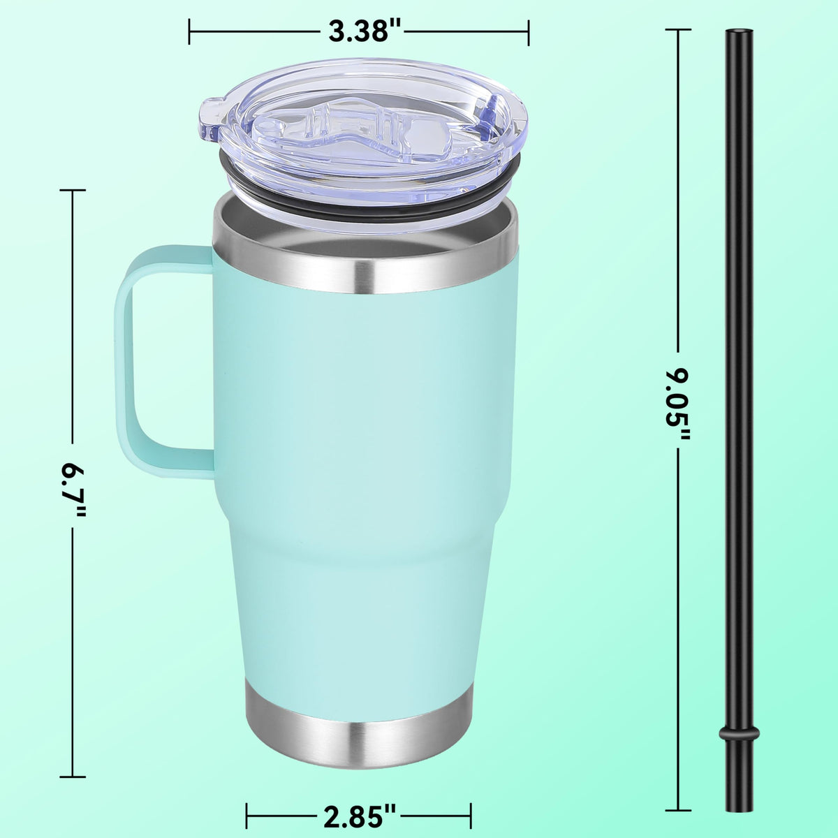 20 oz Stainless Steel Tumbler with Handle Metal Insulated Coffee Travel Mug with Handle Double Wall Tumbler Cup with Lid and Straw
